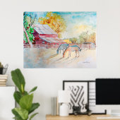 Red Barn and Horses in Pasture Poster (Heimbüro)