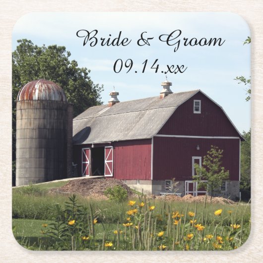 Red Barn Country Wedding Rechteckiger Pappuntersetzer (Vorderseite)