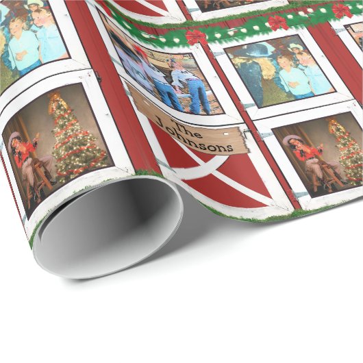 Red Barn Door 3 Foto Custom Country Holiday Geschenkpapier (Rolleneckpunkt)