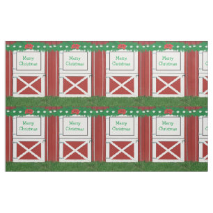 Red Barn Door Custom Greeting Holiday Fabric #2 Stoff