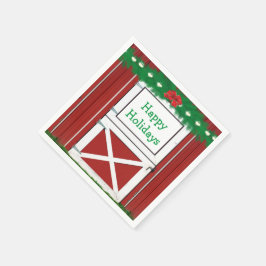 Red Barn Door Custom Holiday Party Napkins Serviette