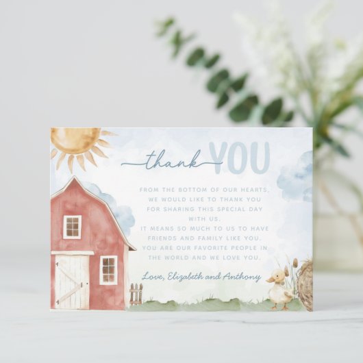 Red Barn Farm Animal Vielen Dank Kartenbrief Hinwe Begleitkarte (Stehend Vorderseite)