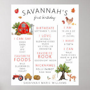 Red Barn   Farm First Birthday Meilenstein Poster