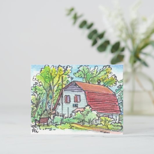 Red Barn House Postkarte (Stehend Vorderseite)