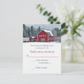 Red Barn im Winter Wedding RSVP Card Einladung (Stehend Vorderseite)