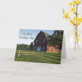 Red Barn mit Zaun Blended Family Wedding Karte (Gelbe Blume)