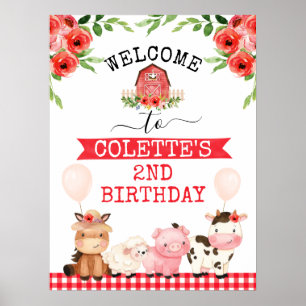 Red Barn Oink Baa Moo Farm Geburtstag Begrüßungsze Poster
