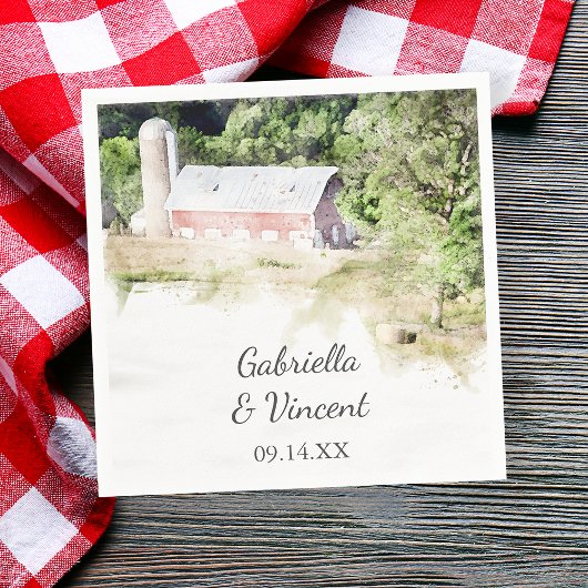 Red Barn und Silo Country Farm Wedding Napkins Serviette