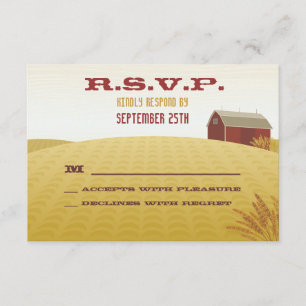 Red Barn Wedding RSVP Card Karte