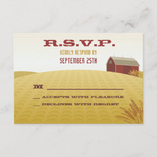 Red Barn Wedding RSVP Card Karte