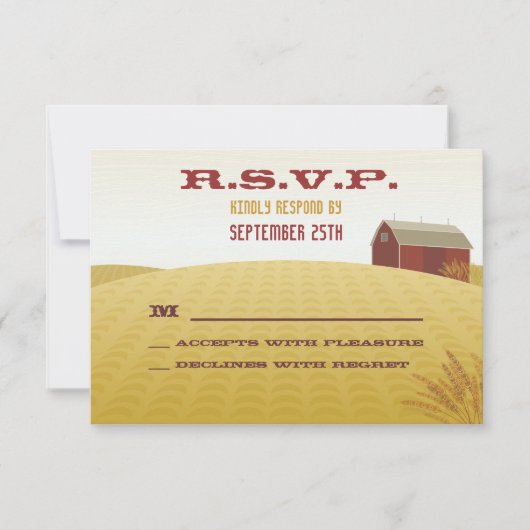 Red Barn Wedding RSVP Card Karte (Vorderseite)