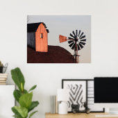 Red Barn & Windmill rustikales Foto Poster (Heimbüro)