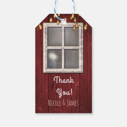 Red Barn Window & Lights Rustic Country Gefallen Geschenkanhänger (Vorderseite)