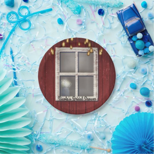 Red Barn Window & Lights Rustikale Hochzeit Pappteller (Party)