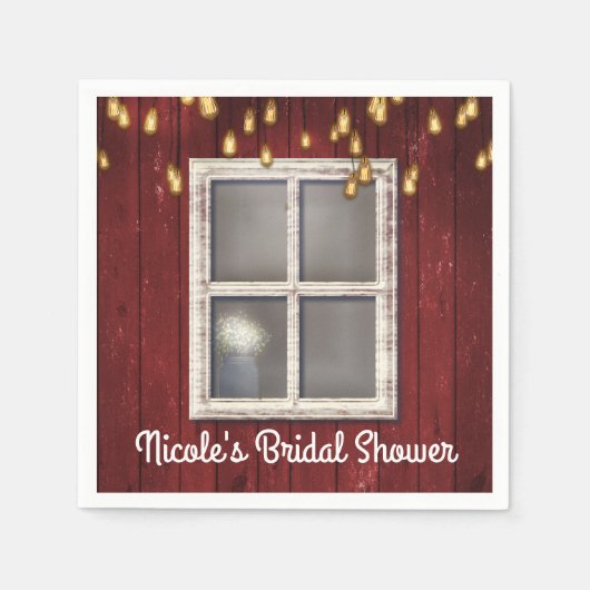 Red Barn Window & Lights Rustikale Hochzeit Serviette (Vorderseite)