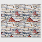 Red Barn Winter auf dem Bauernhof Geschenkpapier (Flach)