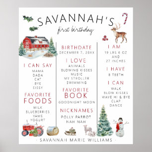 Red Barn   Winter Farm Erster Geburtstag Meilenste Poster