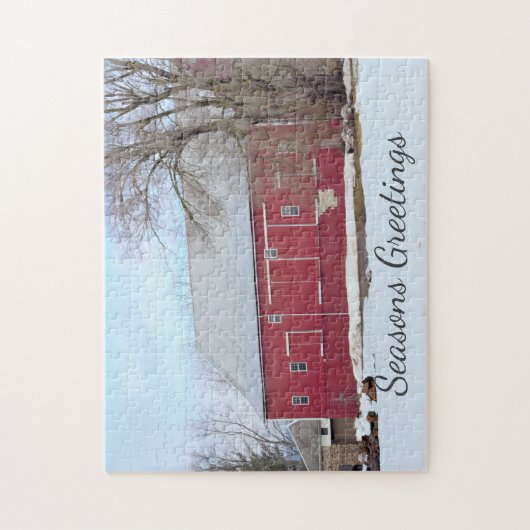 Red Barn Winter Scene Jigsaw Puzzle (Vertikal)