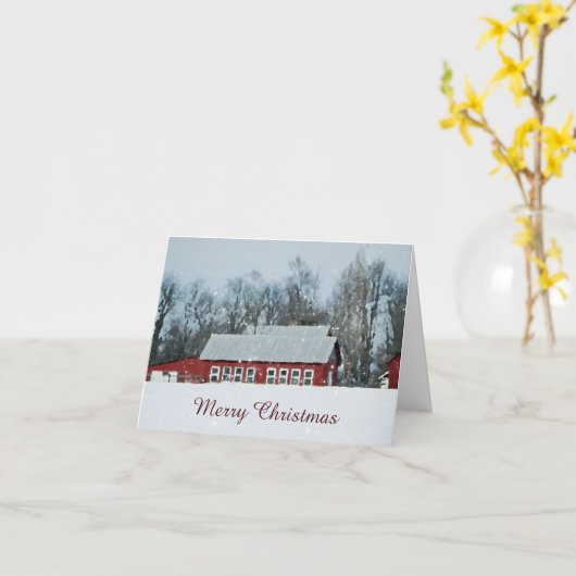 Red Barn Winter Scene Weihnachtskarte Karte (Gelbe Blume)