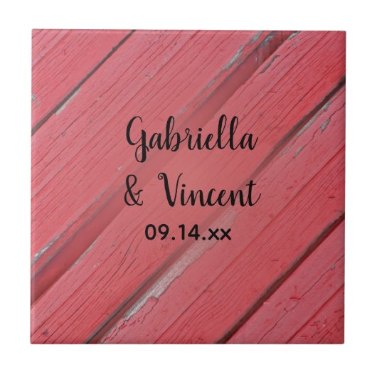 Red Barn Wood Country Wedding Fliese (Vorderseite)