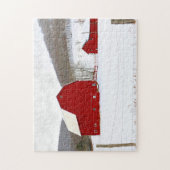Red Barns in einer schneesicheren Winterlandschaft Puzzle (Vertikal)