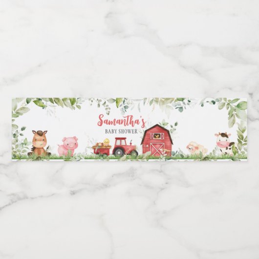 Red Barnyard Farm Baby Dusche Wasserflaschenetikett (Einzelnes Label)