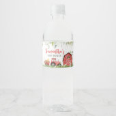 Red Barnyard Farm Baby Dusche Wasserflaschenetikett (Vorderseite)