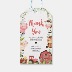 Red Barnyard Farm Baby Shower Fevor Tags Geschenkanhänger