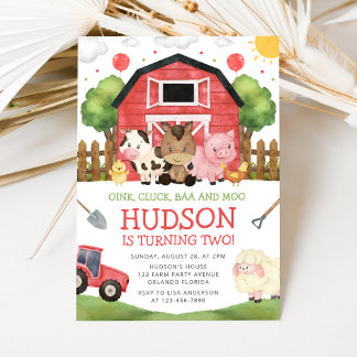 Red Barnyard Farm Birthday Invitation Einladung