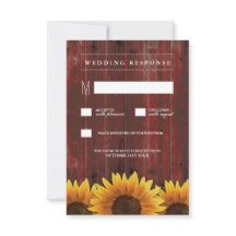 Red Barod Wood Rustic Sunflower Wedding RSVP Karte