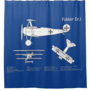 Red Baron Fokker Dr.1 - Airplane Blueprint ABD Duschvorhang