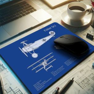 Red Baron Fokker Dr.1 - Airplane Blueprint ABD Mousepad