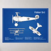 Red Baron Fokker Dr.1 - Airplane Blueprint ABD Poster (Vorne)