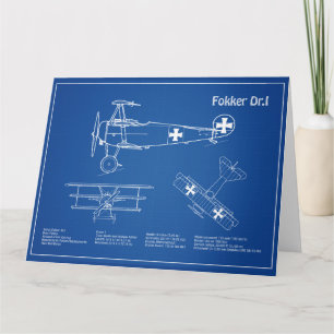 Red Baron Fokker Dr.1 - Airplane Blueprint AD Dankeskarte
