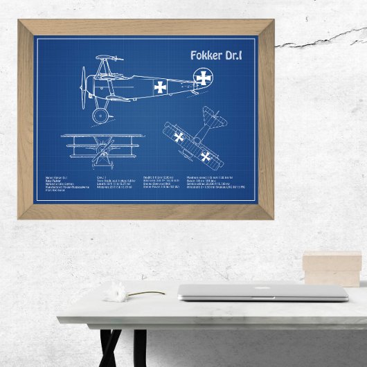 Red Baron Fokker Dr.1 - Airplane Blueprint AD Fotodruck
