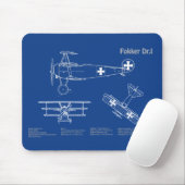 Red Baron Fokker Dr.1 - Airplane Blueprint AD Mousepad (Mit Mouse)
