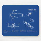 Red Baron Fokker Dr.1 - Airplane Blueprint AD Mousepad (Vorne)