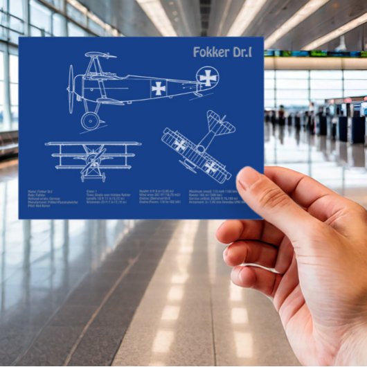 Red Baron Fokker Dr.1 - Airplane Blueprint AD Postkarte