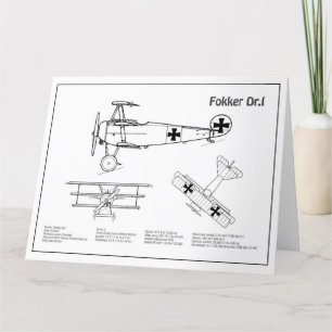 Red Baron Fokker Dr.1 - Airplane Blueprint BD Dankeskarte