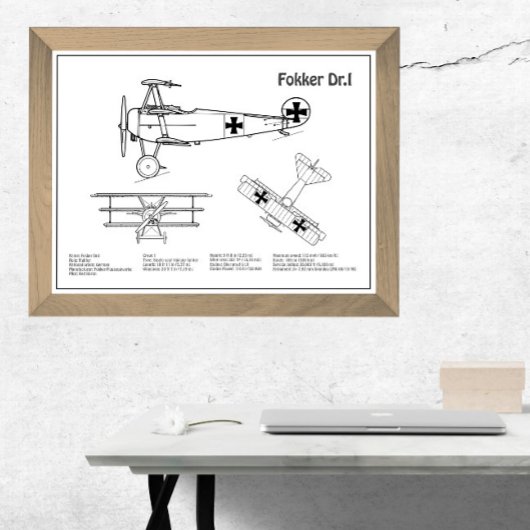 Red Baron Fokker Dr.1 - Airplane Blueprint BD Fotodruck