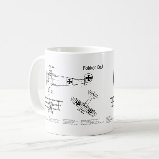 Red Baron Fokker Dr.1 - Airplane Blueprint BD Kaffeetasse (Vorderseite Links)