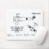 Red Baron Fokker Dr.1 - Airplane Blueprint BD Mousepad (Mit Mouse)