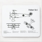Red Baron Fokker Dr.1 - Airplane Blueprint BD Mousepad (Vorne)