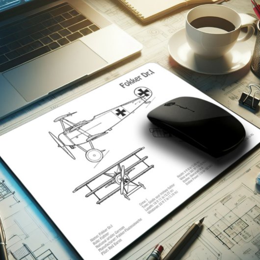 Red Baron Fokker Dr.1 - Airplane Blueprint BD Mousepad