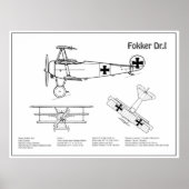 Red Baron Fokker Dr.1 - Airplane Blueprint BD Poster (Vorne)
