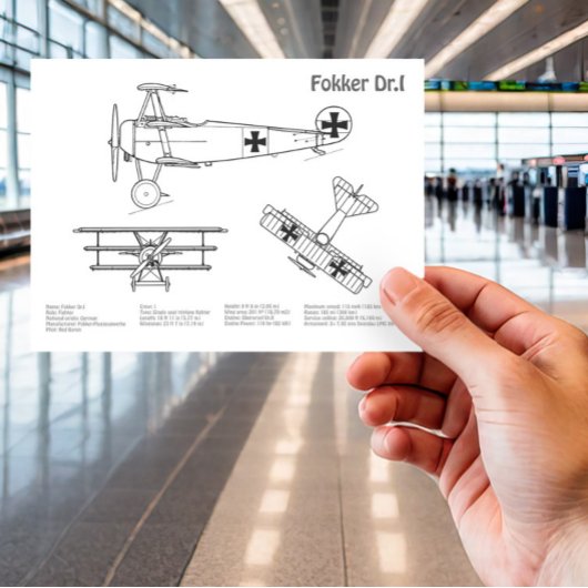 Red Baron Fokker Dr.1 - Airplane Blueprint BD Postkarte