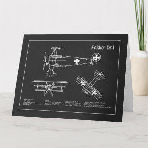Red Baron Fokker Dr.1 - Airplane Blueprint PD Dankeskarte