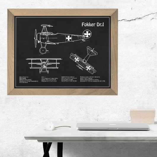 Red Baron Fokker Dr.1 - Airplane Blueprint PD Fotodruck