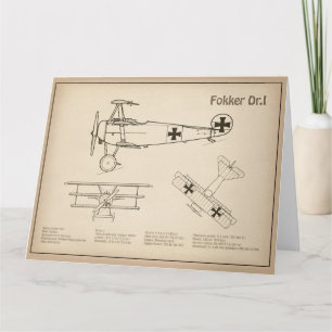 Red Baron Fokker Dr.1 - Airplane Blueprint SD Dankeskarte
