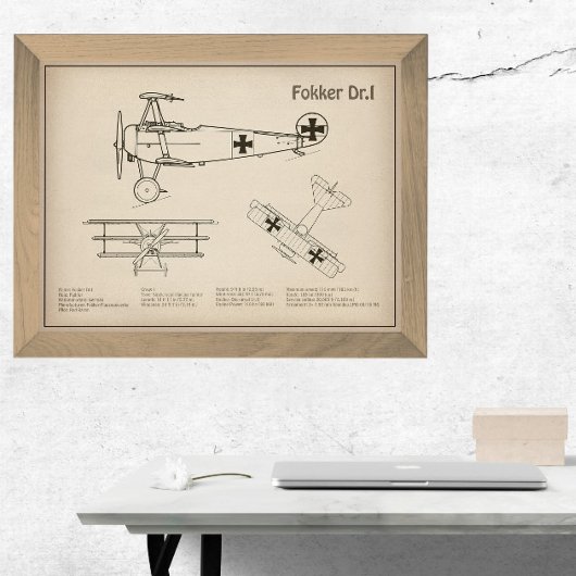 Red Baron Fokker Dr.1 - Airplane Blueprint SD Fotodruck